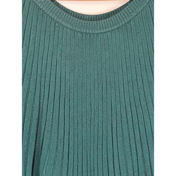 BEBE Sweater L Ribbed Sparkle Kelly Green Classic 80's Batwing Sleeve Disco - Picture 2 of 16